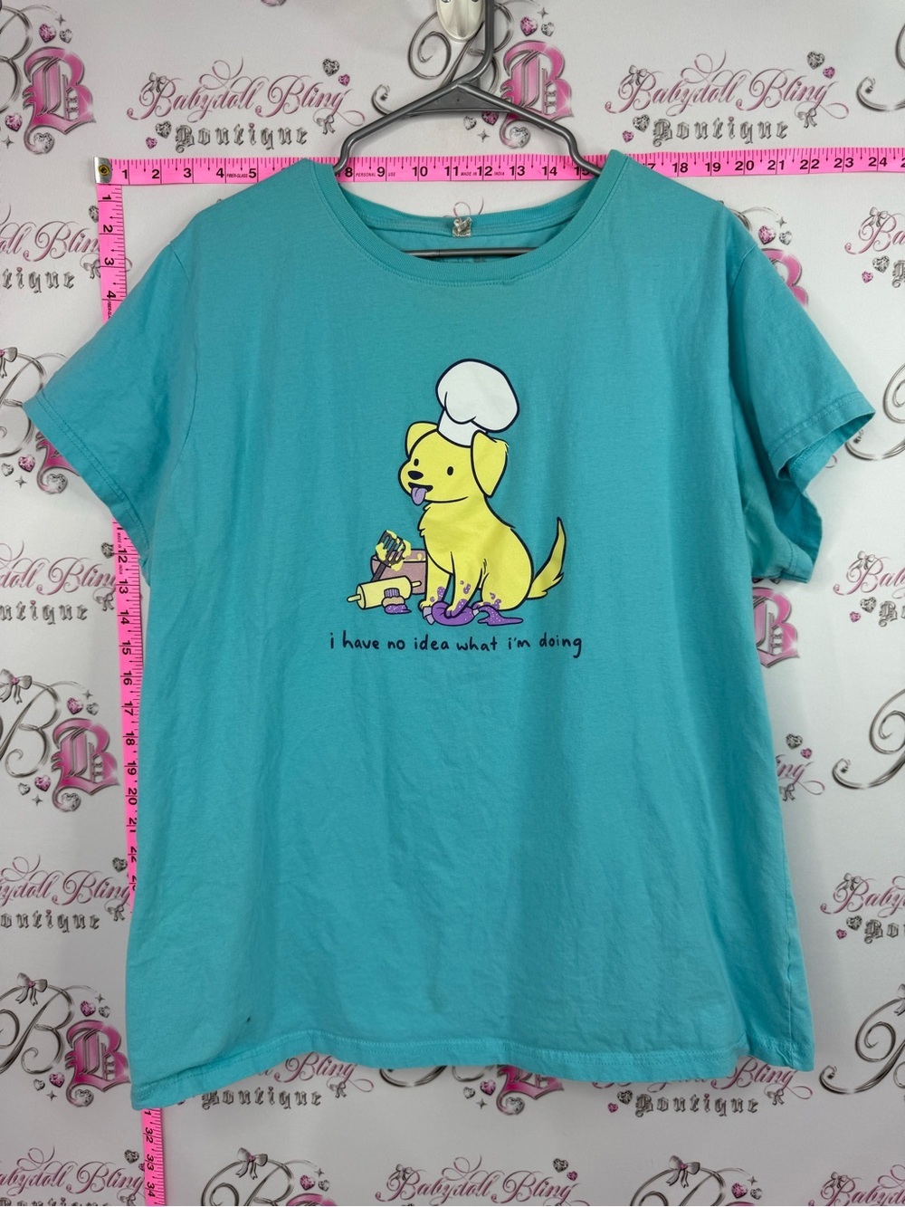 Tee turtle Graphic Short Sleeve Tee with Yellow Puppy Illustration - Aqua